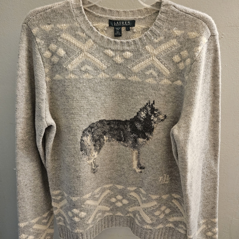 Lauren Ralph Lauren Gray Wolf Sweater 100% Lamb's Wool